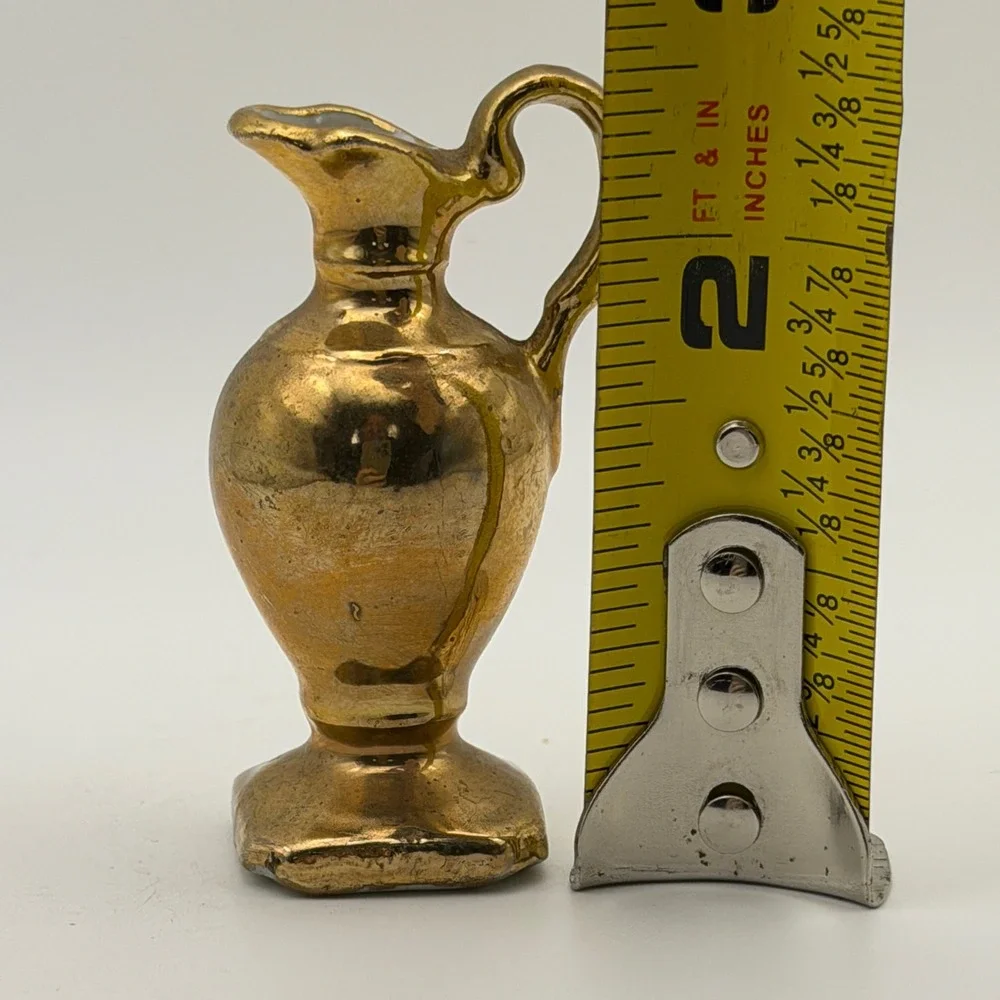 VTG Mini Gold Brass‎ Style Pitcher Japan Ceramic Small Ewer Mid Century Retro